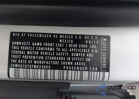 2015 Volkswagen Beetle 2.0L Tdi z USA, uszkodzony, nr VIN 3VW6A7ATXFM823059